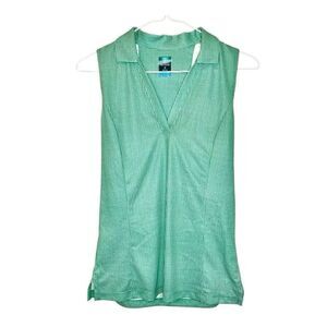 Pro Tour Cool Play Gingham V-Neck Sleeveless Polo Shirt Green White Size Small